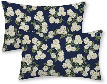 Navy Blue Spring Pillow Covers 12x20 Inch 2 Pcs Green Yellow Hydrangea Flower Decor Throw Pillows Vintage Floral Seasonal Summer Outdoor Decoration Pillowcase Linen Cushion Cover for Couch Sofa by DAFENA
