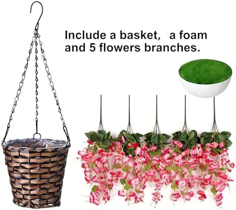 Artificial Fake Hanging Hibiscus Flowers Plants Baskets for Outdoor Decoration, Faux Silk Hibiscus Long Vines in Planter UV Resistant Realistic Flowers for Outside Porch Patio Home Decor, Pink - Image 4