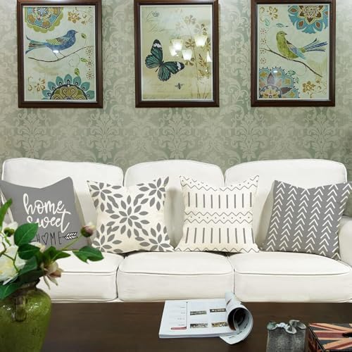 YCOLL Pillow Covers 18x18 Set of 4，Modern Sofa Throw Pillow Cover, Decorative Home Outdoor Linen Fabric Geometric Pillow Case for Couch Bed Car，Gray - Image 5