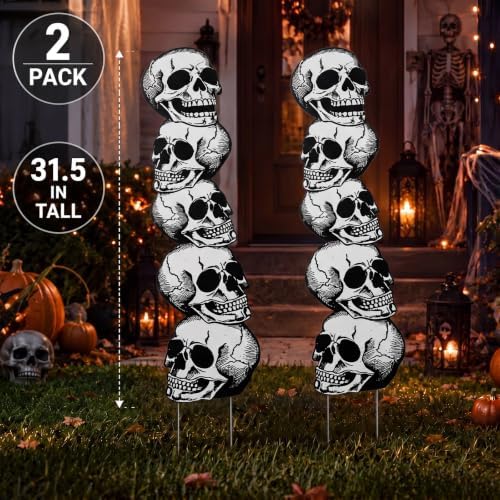 Moxweyeni 2 Pcs Halloween Decorations Outdoor 31.5'' Metal Skull Yard Stake - Image 4
