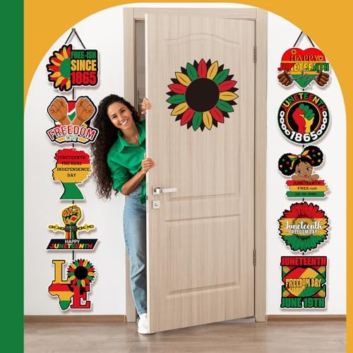 CroBlissful 2 Sets Juneteenth Decorations Door Banners Juneteenth Porch Signs African American Independence Day Door Banner for June 19th 1865 Independence Day Festival Wall Hanging Decor - Image 5