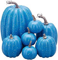 Lizxun 7Pcs Artificial Pumpkins Halloween Decoration, Lifelike Simulation Mixed Harvest Fall Foam Pumpkins for Halloween Thanksgiving Home Party Supplies (Sky Blue 01-7pcs) by Unknown
