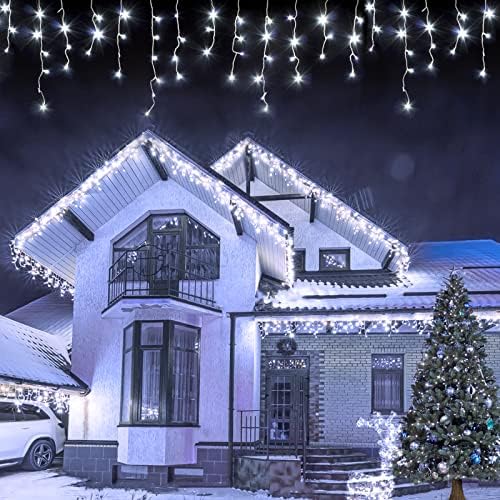 USOKYO Icicle Christmas Lights Outdoor, 480 LED 39FT String Lights With 96 Drops, 8 Modes and Timer, Twinkle Fairy Lights for House Patio Bedroom Wedding (Cool White) by USOKYO