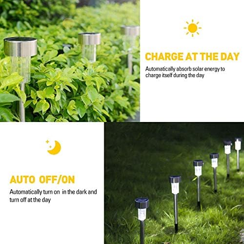 Solar Lights Outdoor, 12Pack Stainless Steel Outdoor Solar Lights - Waterproof, LED Landscape Lighting Solar Powered Outdoor Lights Solar Garden Lights for Pathway Walkway Patio Yard & Lawn-Cool White - Image 3