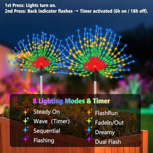 echosari 6 Pack Solar Garden Lights 720 LED Timer, 3 in 1 Landscape Lights - Image 4