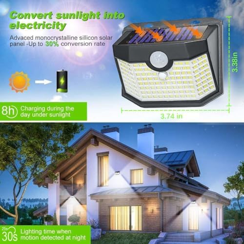 HMCITY 120 LED Solar Lights Outdoor with Motion Sensor, 1 Pack, Black - Image 2
