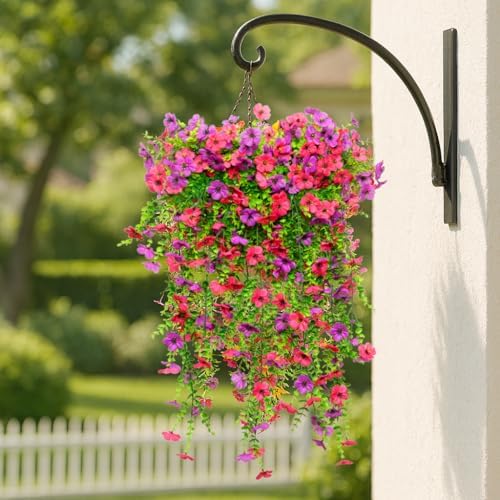 8PCS Artificial Hanging Flowers for Outdoors,Hanging Outdoor Faux Plants,UV Resistant Fake Flowers for Outdoor Planters,Realistic Fake Plants Spring Decor for Porch,Patio,Yard (RedPurple) - Image 7