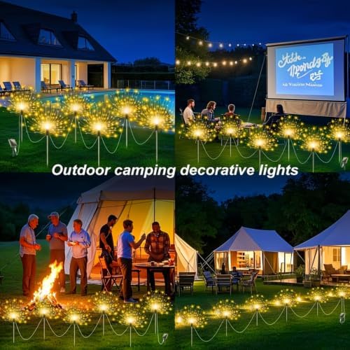 Solar Firework Garden Lights Outdoor, 4 Pack 240 LED Warm White Solar Firefly Lights with 8 Modes, Waterproof Solar Garden Decorative Lights for Yard Patio Pathway Lawn Flowerbed Backyard Decor - Image 4