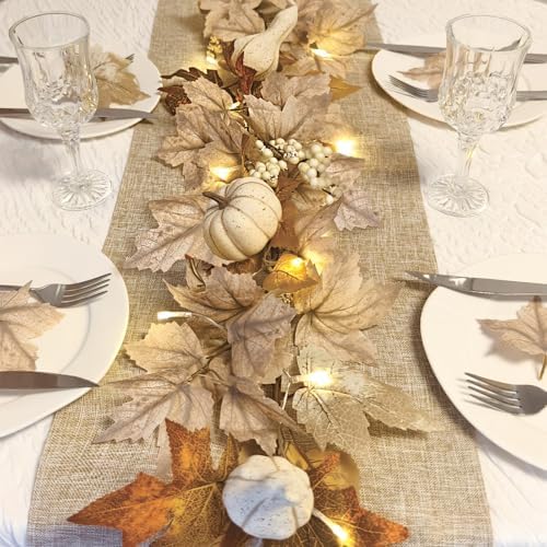 Fall Decorations for Home 6Ft Fall Garland with Lights, Fake Pumpkin Berry Autumn Maple Leaves Garland for Mantle Halloween Thanksgiving Fireplace Harvest Party, Fall Decor Indoor Outdoor Porch Vines - Image 4