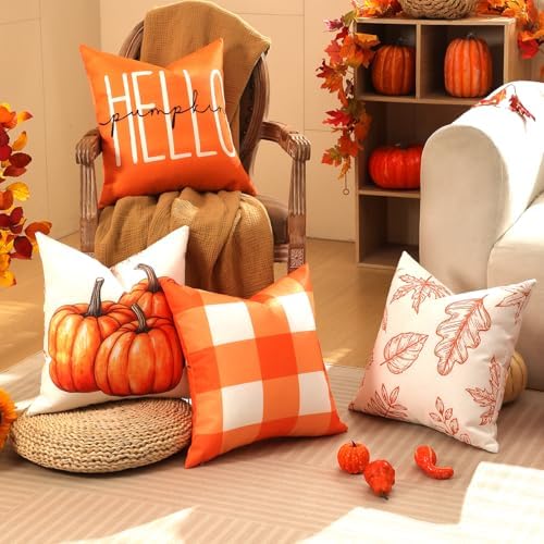 TOYPOPOR Fall Decorations for Home, 4 Packs Double Sided Throw Pillow Covers, Buffalo Plaid Thanksgiving Front Porch Farmhouse Cushion Cases Indoor Outdoor Autumn Decor for Couch, Living Room 16x16 - Image 5