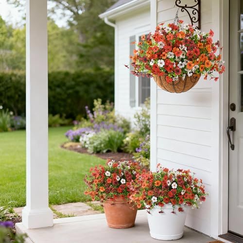 Hommyea Fall Artificial Fake Mums Flowers Plant for Outdoor Faux Home Decor - Image 3