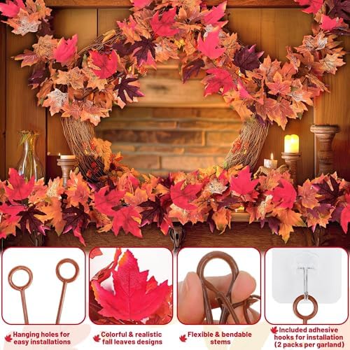 4Pack 23.6FT Red Maple Leaf Fall Garland for Thanksgiving Halloween Decor - Image 4