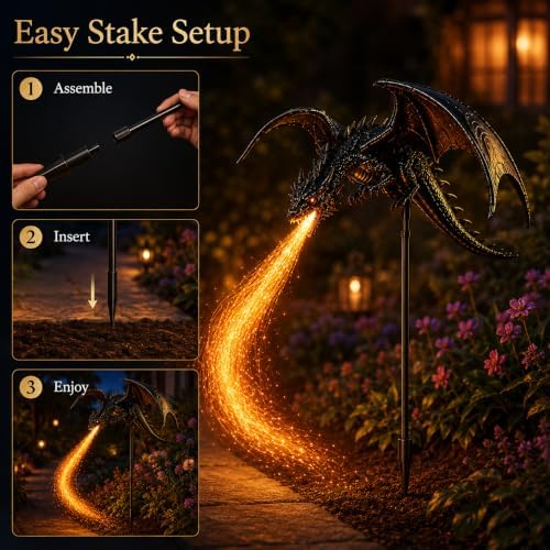 Solar Dragon Fire Garden Light, Solar Dragon Fire Garden Stake Light - Image 3