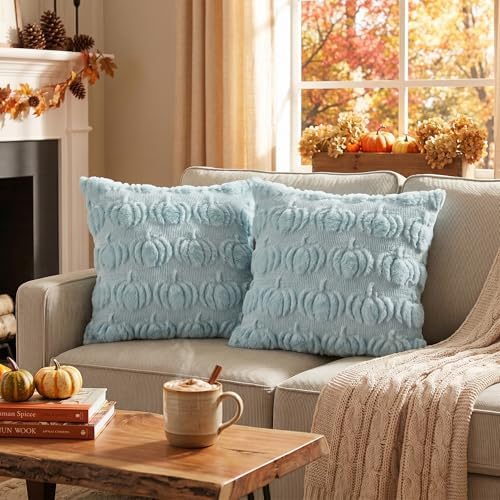 AVOIN colorlife Blue Fall Pumpkin Throw Pillow Covers 16x16 Inch - Image 2