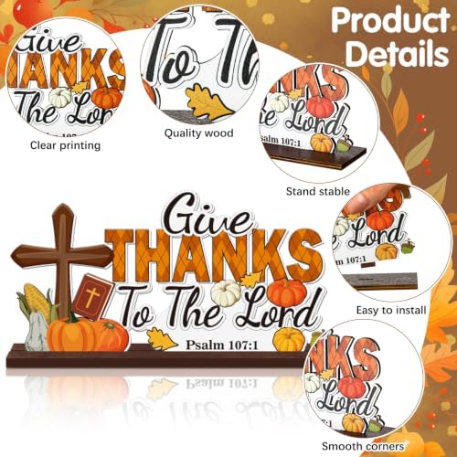 Amyhill 9 Pcs Fall Christian Decoration Thanksgiving Wooden Desktop Decor Set Yellow Religious Jesus Cross Pumpkin Wood Plaque Christian Vintage Autumn Home Tables Centerpieces Decor - Image 3