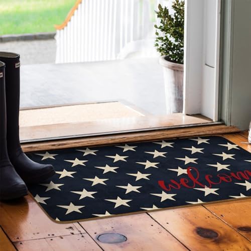 July 4th Door Mat,American Patriotic Memorial Day Blue Stars Indoor Outdoor Non-Slip Doormat,Entryway Front Porch Farmhouse Summer Welcome Door Mat Colorful for Entrance Decor 30" x 17" - Image 6