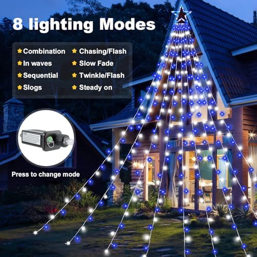 Outdoor Christmas Decorations 11.5ft Blue & White Waterfall Christmas Light - Image 3