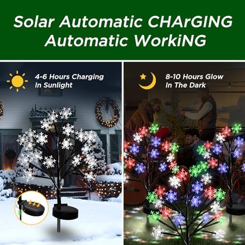 Multicolor Snowflakes Solar Pathway Lights for Christmas Decorations Outdoor - 2PACK 40LED Garden Stake Lights, Waterproof Outdoor Snowflakes Solar Christmas Lights for Garden Yard Patio Xmas Decor - Image 5