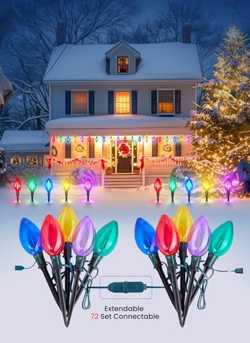 Minetom Double C9 Christmas Pathway Lights Outdoor - 13.5Ft 10 LED String Lights with 10 Marker Stakes for Walkway, Waterproof Plug in C9 Christmas Lights Outdoor for Driveway Yard Lawn Decorations - Image 3