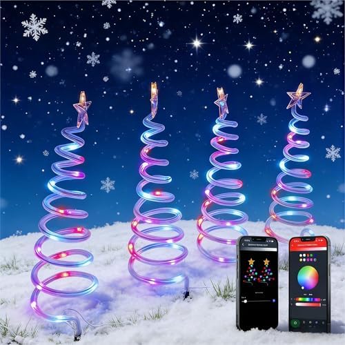 4 Pack Smart Spiral Pathway Lights Outdoor, DIY RGB Color Changing, 80+ Lighting Modes, Remote & App Control, Timer, IP67 Waterproof Landscape Path Lights for Holiday Yard, Garden & Patio Decor Lights by Unknown