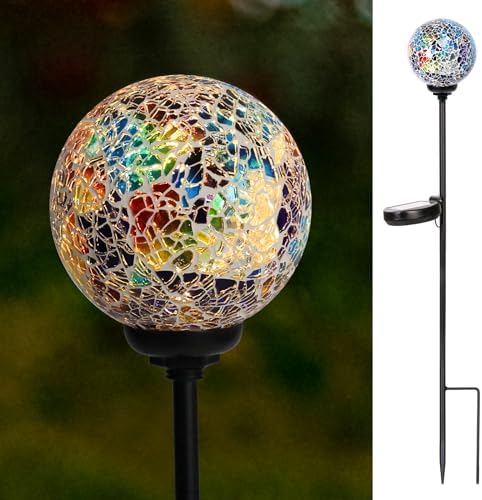 VCUTEKA Decorative Solar Garden Lights, 3.5" Mosaic Globe Outdoor Stake by VCUTEKA