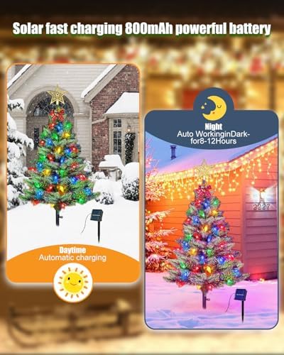 2 Pack Solar Christmas Trees Outdoor 100 LED Multicolor C6 Lights - Image 3