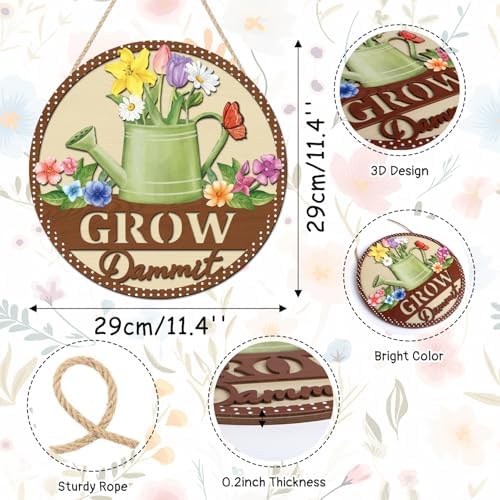 HOURIA 3D Grow Dammit Sign(11.4”x11.4”), Garden Wooden Decor,Funny Gardening Gifts for Women Men Gardeners - Image 3