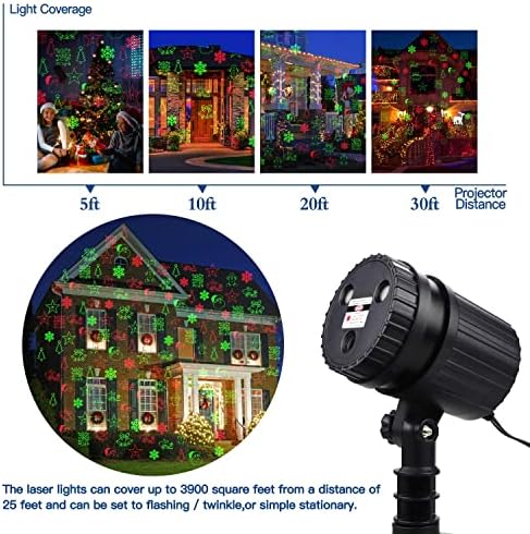 Christmas Laser Projector Lights, 8 Patterns LED Projection Lights with Remote, Landscape Projector Spotlights, Red and Green Star Show, Decoration for Outdoor and Indoor, Christmas, Holiday - Image 3