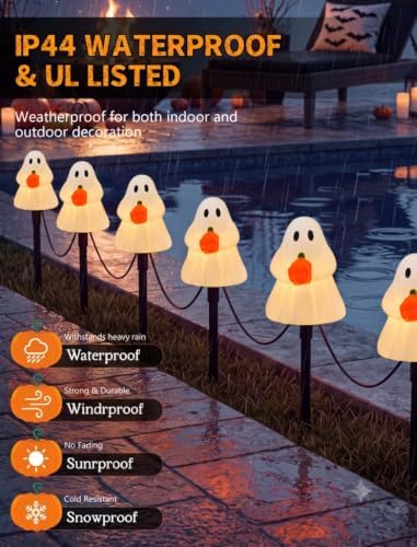 Halloween Ghost Pathway Lights Outdoor, 7Ft C7 Halloween Decorations Pathway String Lights with 4 Elves Holding Pumpkin Walkway Lights Waterproof, Plug-in Night Lights for Porch Yard Patio Garden - Image 4