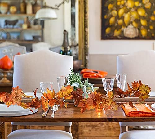 DearHouse 2 Pack Fall Maple Leaf Garland - 5.9Ft/Piece Hanging Vine Artificial Autumn Foliage for Thanksgiving, Home, Wedding, Fireplace, Party, Christmas Decor (Light Orange) - Image 6