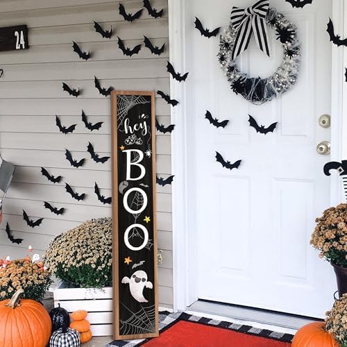 Halloween Welcome Sign for Front Porch Standing, BOO Wooden Porch Sign for Door Decorations, Farmhouse Hanging Wall Sign for Halloween Happy Outdoor Garden Decor 47.2"H - Black - Image 2