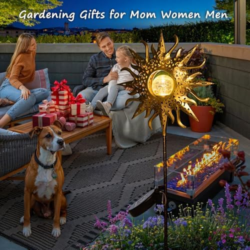 HOMEIMPRO Large Sun Solar Garden Decor Lights Outdoor Garden Gifts Mom Dad, Crackle Glass Metal Stake Backyard Decor, Waterproof LED Lights for Lawn Patio Ornaments, Mothers Day Gifts for Women - Image 2
