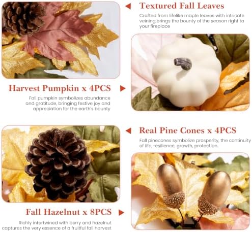 6 FT Fall Garland with 30 Lights & 8 Modes Timer, Pre-lit Lifelike Lighted Fall Maple Leaves Garland with Pumpkin Berries PineCones, Battery Operated Autumn Garland Decor for Mantle Table Thanksgiving - Image 5