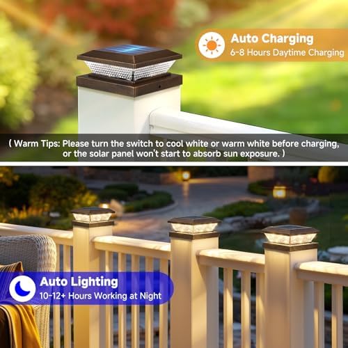 Mlambert 4x4 Solar Post Cap Lights Outdoor 4 Pack, Waterproof Solar Fence Light for Wooden/Vinyl Post, 2 Color Outside Deck Patio Porch Decor, Brown - Image 5