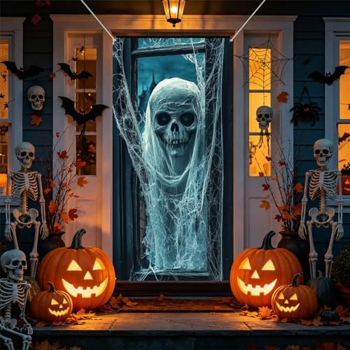 35.4" x 70.8" Halloween Door Cover, Haunted House Front Door Decor - Image 4