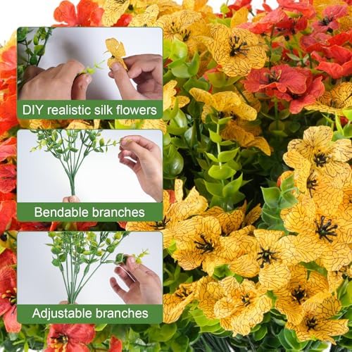 24 Bundles Artificial Fall Flowers for Outdoor Realistic Faux Flower Garden Home Decoration,Hanging Autumn Fall Decor Daisy with Eucalyptus Leaves Fake Plants Greenery Porch Patio Front Door Decors - Image 3