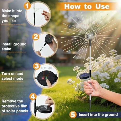btfarm 1 Pack Solar Garden Lights Outdoor, 8 Modes Firework Lights Outside - Image 3