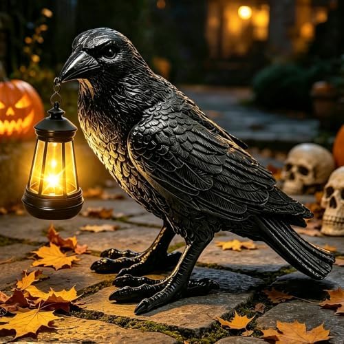Halloween Crow Solar Garden Statue Outdoor Figurine Halloween Decoration by yulloyello