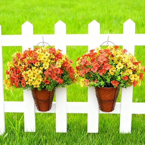 24 Bundles Artificial Fall Flowers for Outdoor Realistic Faux Flower Garden Home Decoration,Hanging Autumn Fall Decor Daisy with Eucalyptus Leaves Fake Plants Greenery Porch Patio Front Door Decors - Image 4