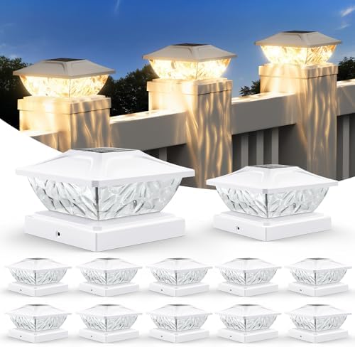12 Pack Solar Post Cap Lights, 2 Modes Bright Solar Post Lights Outdoor Waterproof, Outdoor Post Lights Solar Powered Deck Lights for 4x4 4.5x4.5 5x5 Posts for Garden Decor by ENSLI
