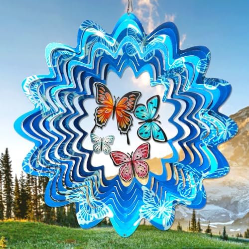 Butterfly Wind Spinner, 12 inch Metal Wind Spinners Outdoor by GOOLLYRUSIM