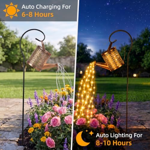 ZKLiLi Solar Watering Can with Cascading Lights Garden Decorative, Waterfall Outdoor Waterproof, Hanging Solar Lantern, Yard Decor,Gifts for Mom Grandma Women Birthday - Image 3