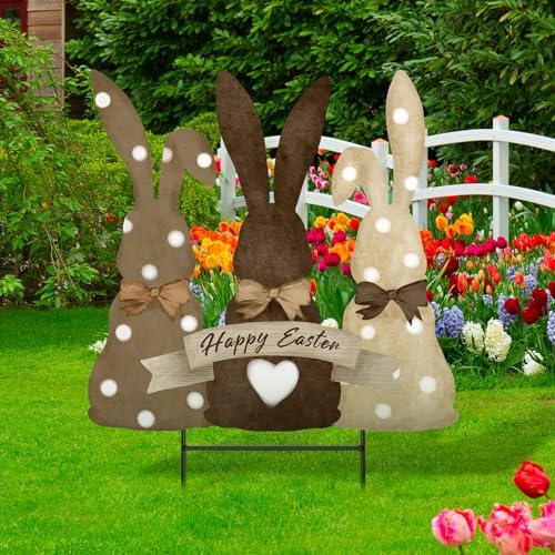Weysat Easter Decorations Outdoor Metal Easter Yard Signs Large Bunny Garden Stakes Cute Rabbit Garden Lawn Porch Decor for Home Pathway Front Door Party Outside Yard Patio Decor by Weysat
