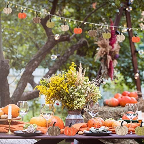 AnyDesign 16Pcs Fall Thanksgiving Pumpkin Hanging Ornament Green Flaxen Orange Brown Burlap Pumpkin Hanging Decors for Autumn Harvest Halloween Christmas Party Tree Mantel Wall Home Decoration - Image 6