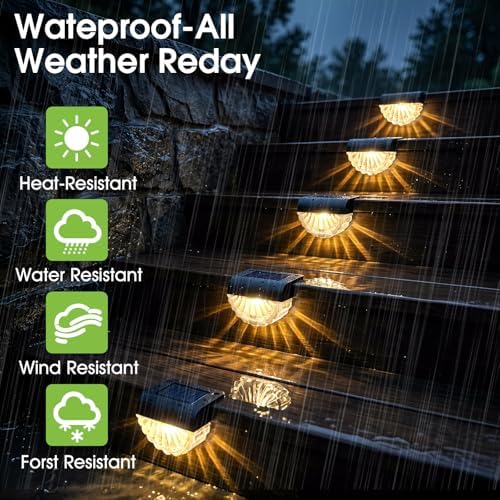 Greluna Solar Fence Lights, 8 Pack Waterproof Deck Outdoor Lights, Auto Dusk to Dawn Step Lights with Warm White Glow, Easy Install for Fence, Patio, Stairs, Pathway, Garden Lighting - Image 3