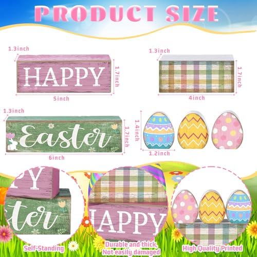 Lineshading 4 Pcs Easter Wooden Block Signs, Farmhouse Tiered Tray Decor - Image 3