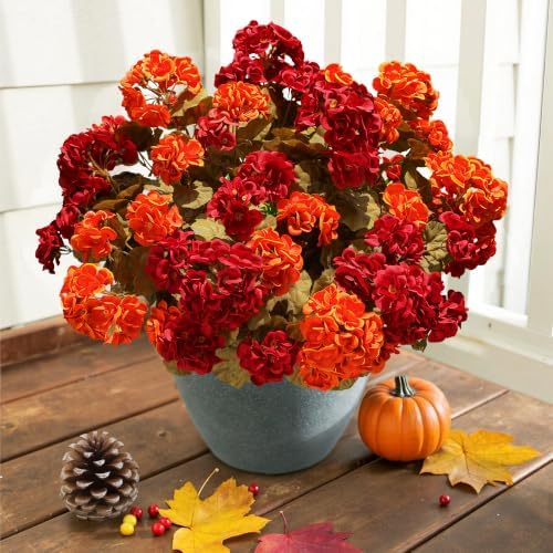 Fake Geraniums Artificial Flowers for Outdoors Fall Autumn Decoration, 6 Bundles Silk Geraniums Look Real Faux Fall Flowers Plants for Front Door Garden Planter Patio Balcony Yard Home Indoor, Mix - Image 4