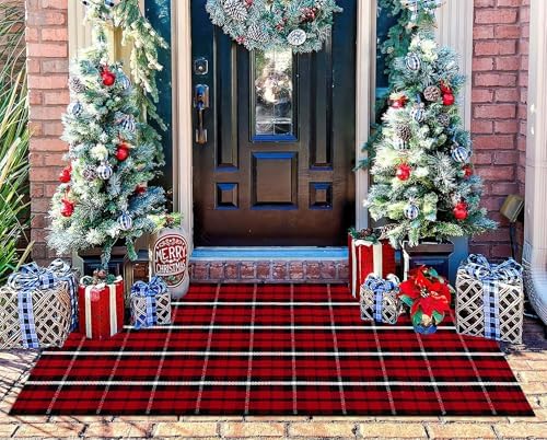 Christmas Outdoor Rug 2'x4.3',Red and Black Front Porch Rug by Unknown