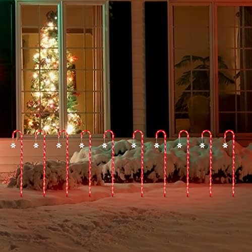 10PCS 33" 160LED Christmas Candy Cane Lights with Stakes & Snowflake, Christmas Candy Cane Pathway Marker Lights Waterproof 11 Lighting Modes Outdoor Decorations - Image 4