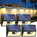 Vighep 4 Pack Solar Fence Lights, Waterproof Motion Sensor Deck Outdoor, Warm White LED Outside Wireless for Wall Yard Steps Stairs Garden - Black by Vighep
